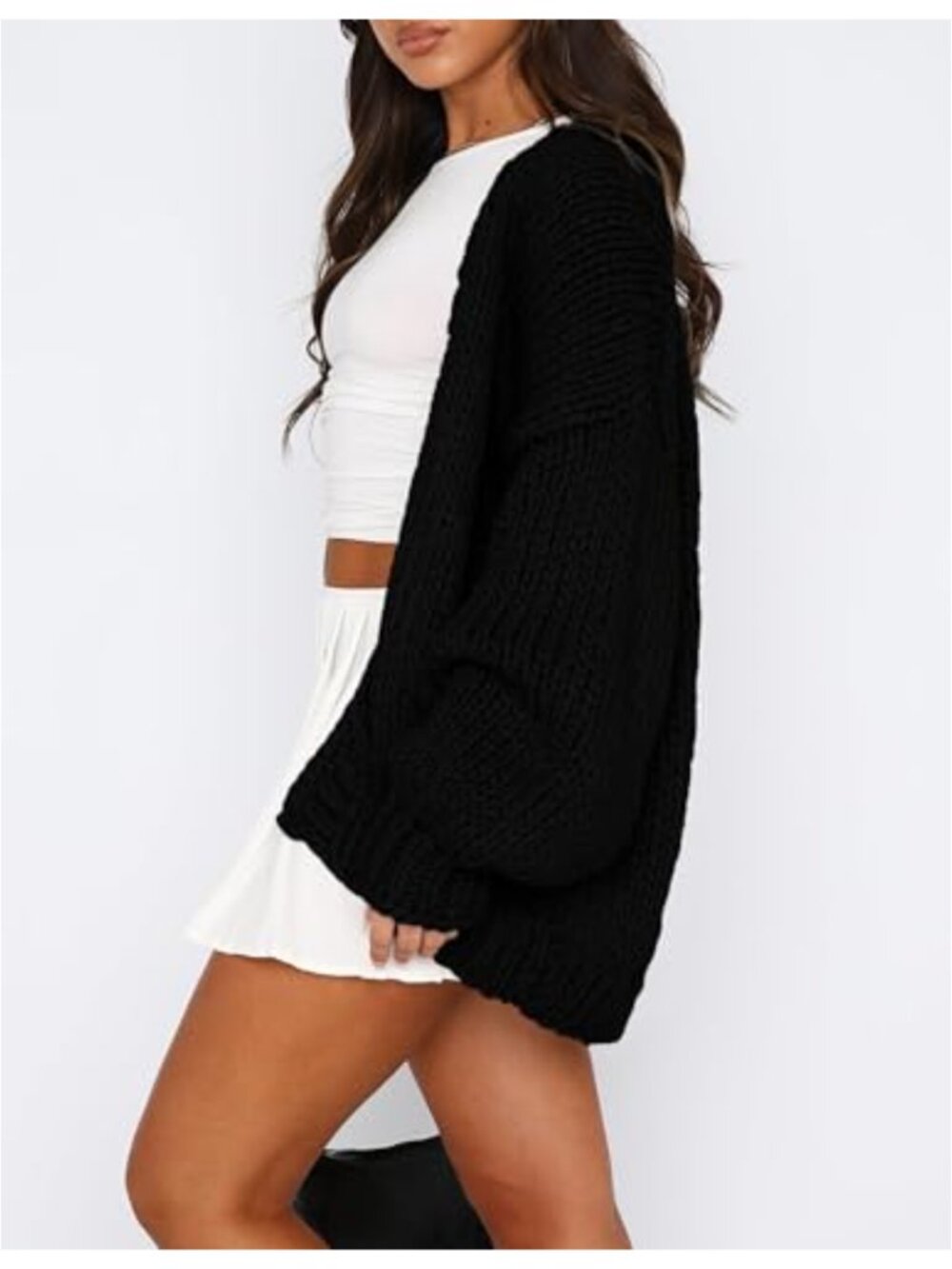 PRETTYGARDEN Women's Open Front Cardigan Long Sleeve Chunky Knit Sweater - Picture 3 of 6